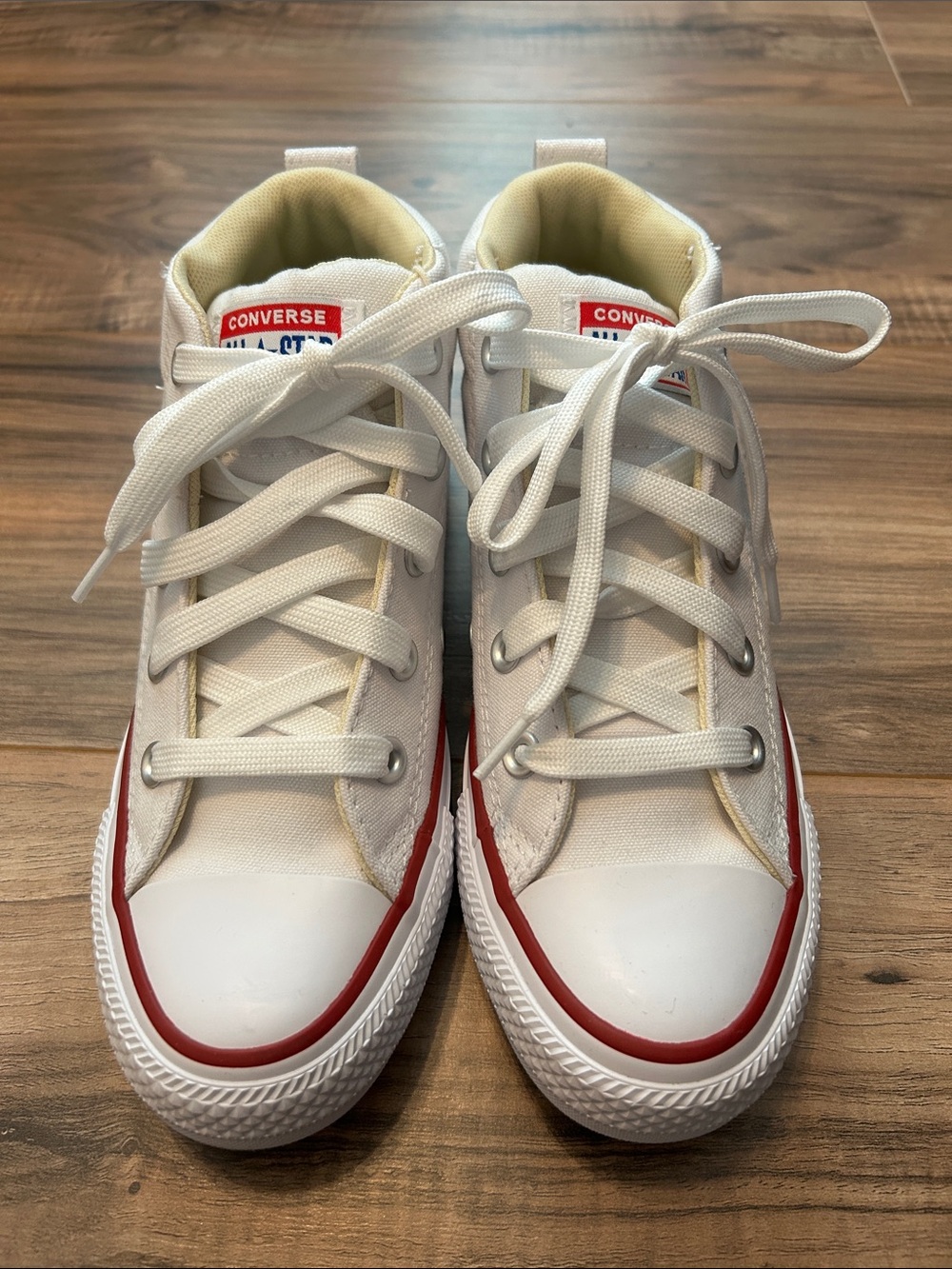 Converse White High-Top Sneakers with Red Trim